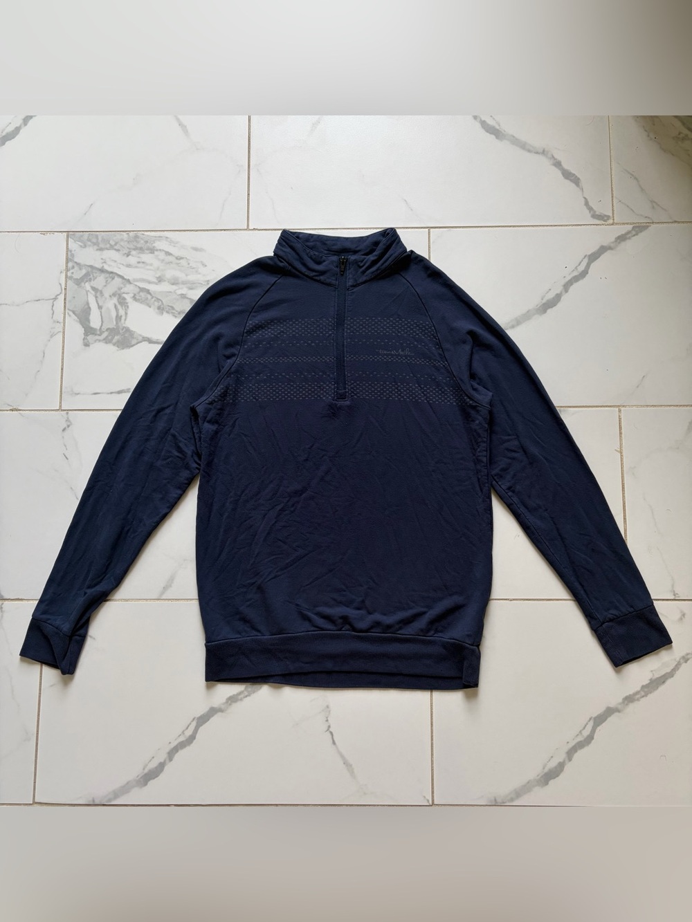 Travis Mathew Gulf Shores 1/4 Quarter Zip Sweater Men’s Size S Navy Blue Grey